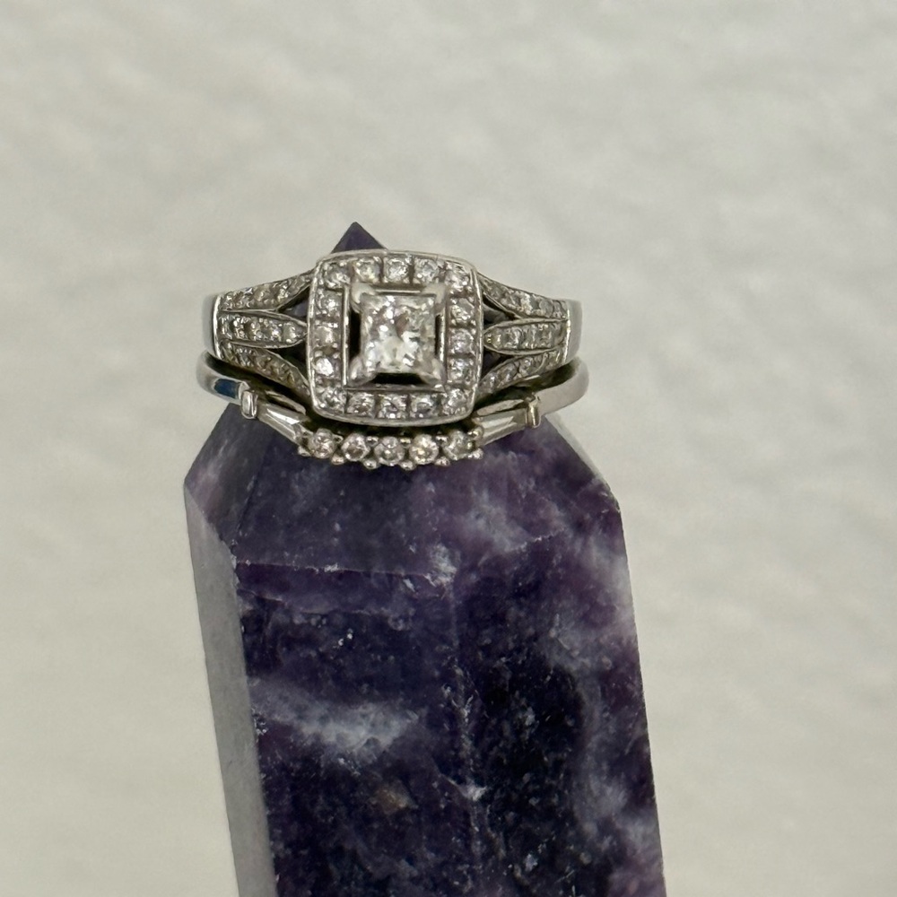 10K White Gold Ring Mounting- Certified Diamond- Princess Cut